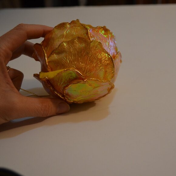 Beautiful Rose Handmade Mix Media Yellow Shiny Lacquered Paper Fabric 11' around - Picture 4 of 7